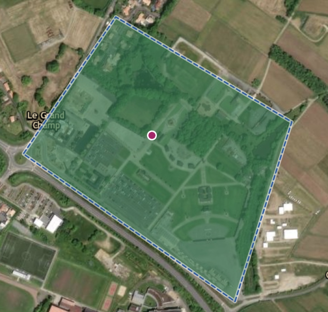 Simulation de couverture avec une borne : une zone verte couvre le cœur du site.